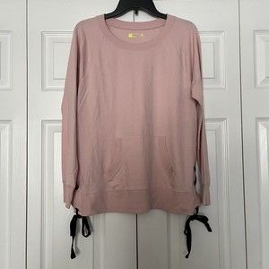 Xersion Women's Pullover Sweatshirt Long Sleeve Lace Ties Sides Pink Size L